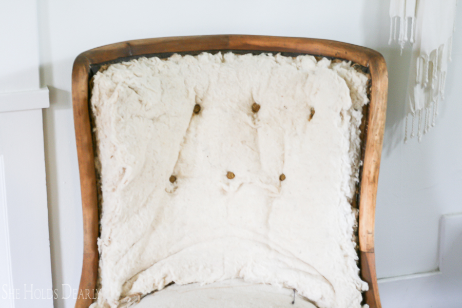 How to Reupholster an Antique Chair- Start to Finish! Including tufting!