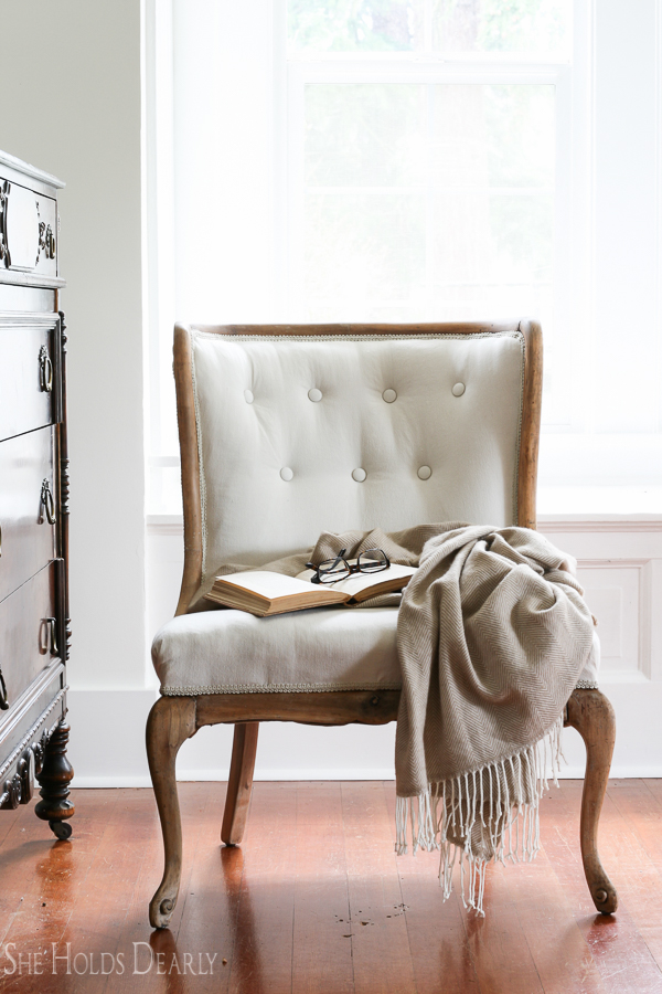 How to Reupholster an Antique Chair- Start to Finish! Including tufting!