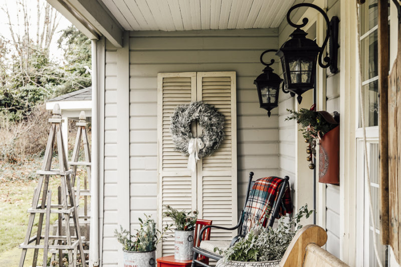 How to Decorate your Farmhouse Front Porch for Christmas - She Holds Dearly